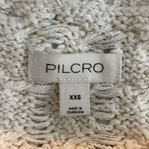 Pilcro Anthropologie Cable Knit Sweater Cream Brown Longline Stitch Striped Crew - Picture 6 of 9